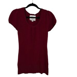 Energie Womens L Dark Red Soft Short Sleeve Tunic Sweater Career Office Basic